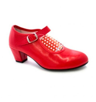 Zapato de sevillana color rojo para niñas y mujeres.