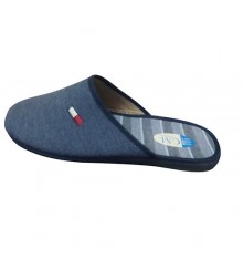 Mulheres chinelos dedo do pé fechado com bordado no lado Calzamur em Azul