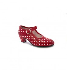 Zapato baile sevillanas flamenco lunares blancos para niña o mujer Danka en rojo